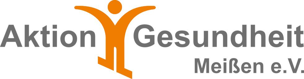 Logo der Aktion Gesundheit Meißen e.V. mit stilisiertem Menschen in orange und grauem Text.
